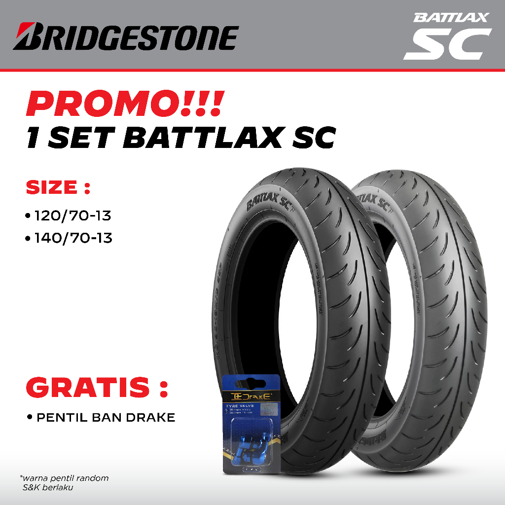 Bridgestone Battlax SC Set Depan Belakang Ban Motor Yamaha Nmax Upsize 120/70-13 & 140/70-13 Front R