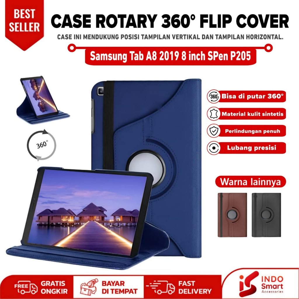 Casing Samsung Tab A 8.0 2019 with S Pen P200 P205 Rotary Leather Case Tablet Flip Cover Standing