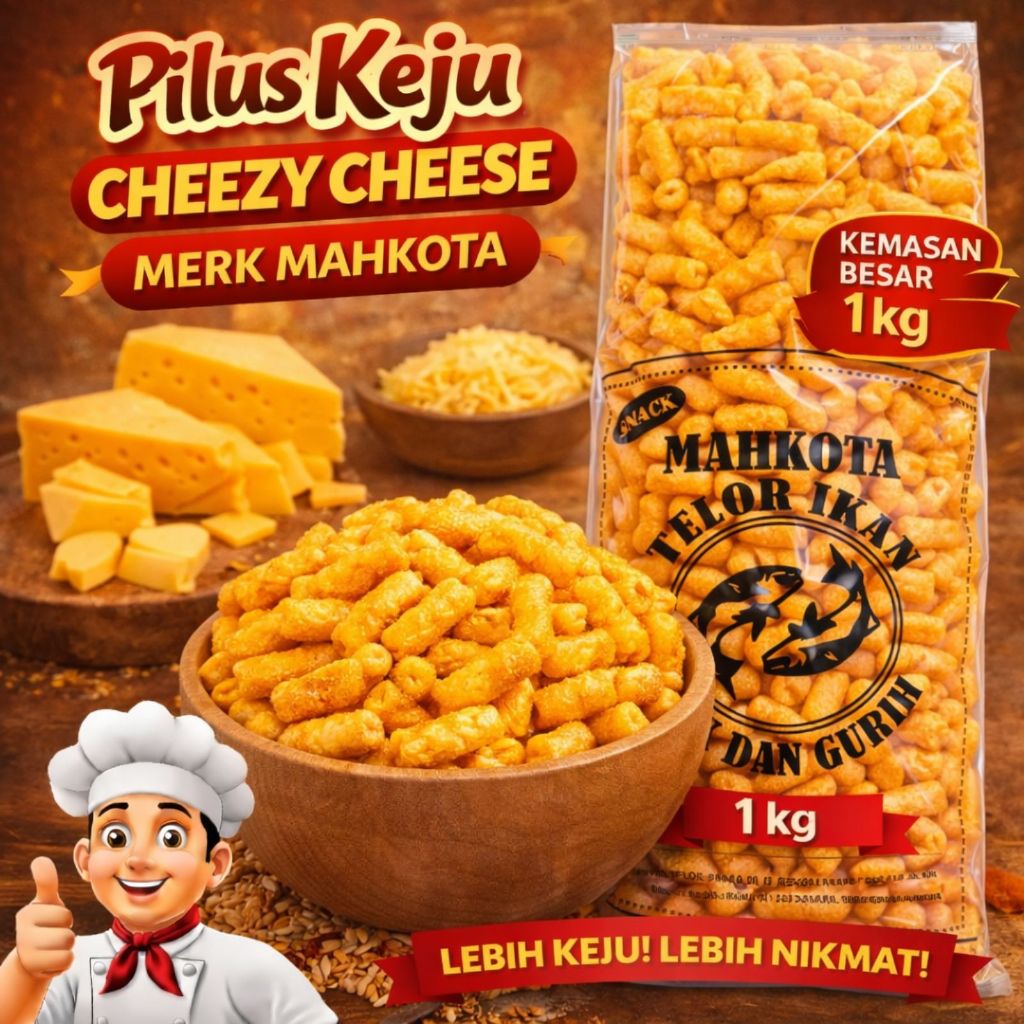 Pilus Keju Cheezy Cheese Mahkota 1kg Snack Pilus Renyah Gurih Rasa Keju Enak Cemilan Favorit 1 Ball 