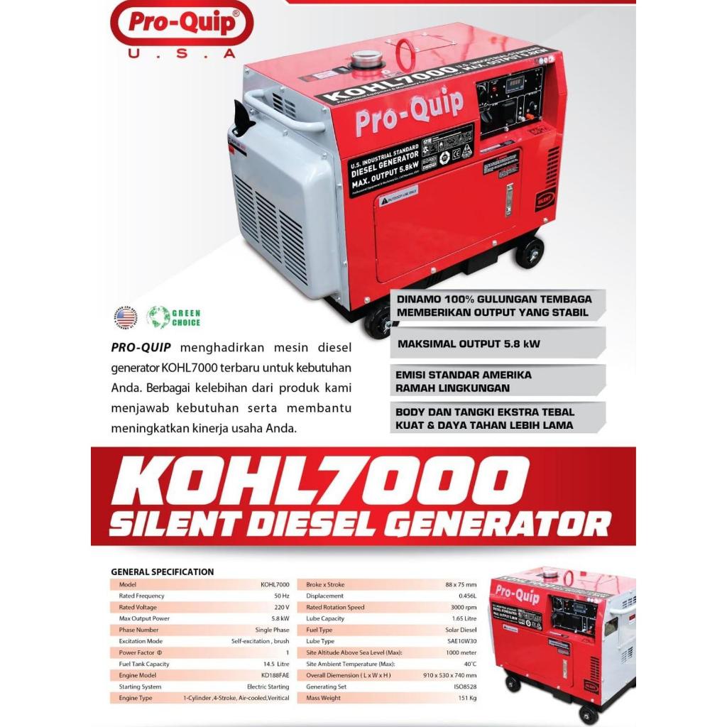 Genset Silent 5000watt PROQUIP KOHL7000 Power Generator Diesel Solar