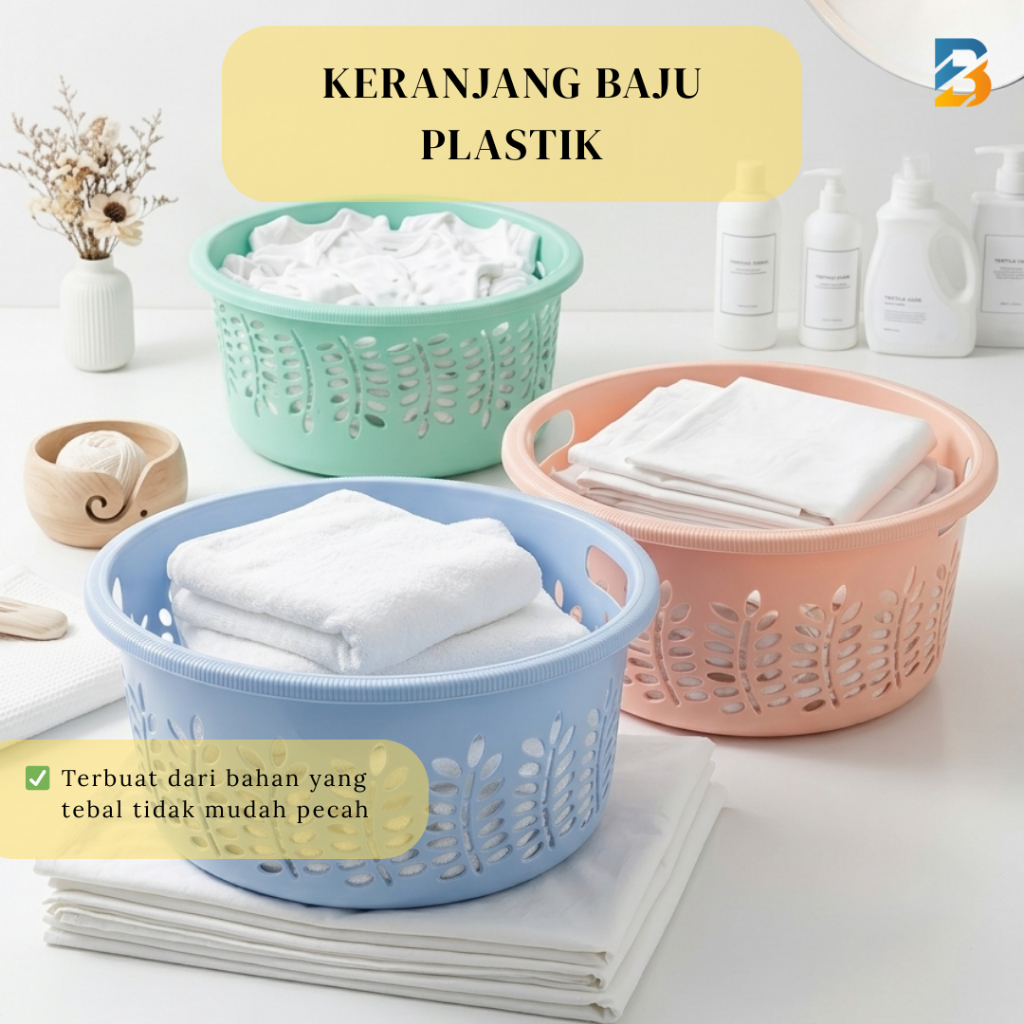 Keranjang Baju Bulat Serbaguna Keranjang Pakaian Plastik Kuat 45 cm