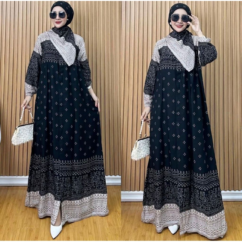 Gamis Set Hijab Rayon Diamod Ori || Wiwi Amanah Store