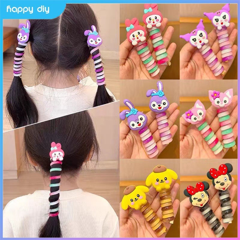 HAPPY DIY - Ikat Rambut Kabel Telepon Spiral Anak - Ikat Rambut Spiral Karakter Lucu - Ikat Rambut A