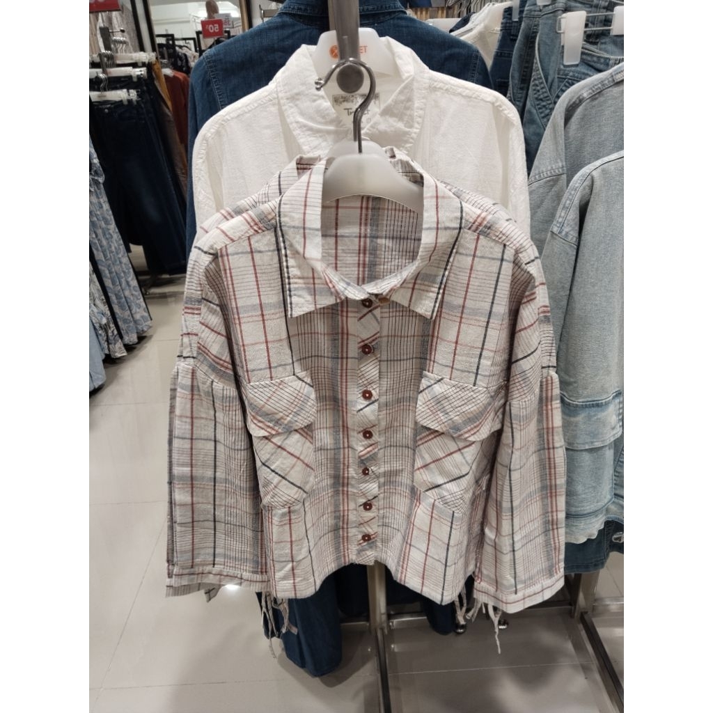 kemeja wanita triset katun kotak kotak