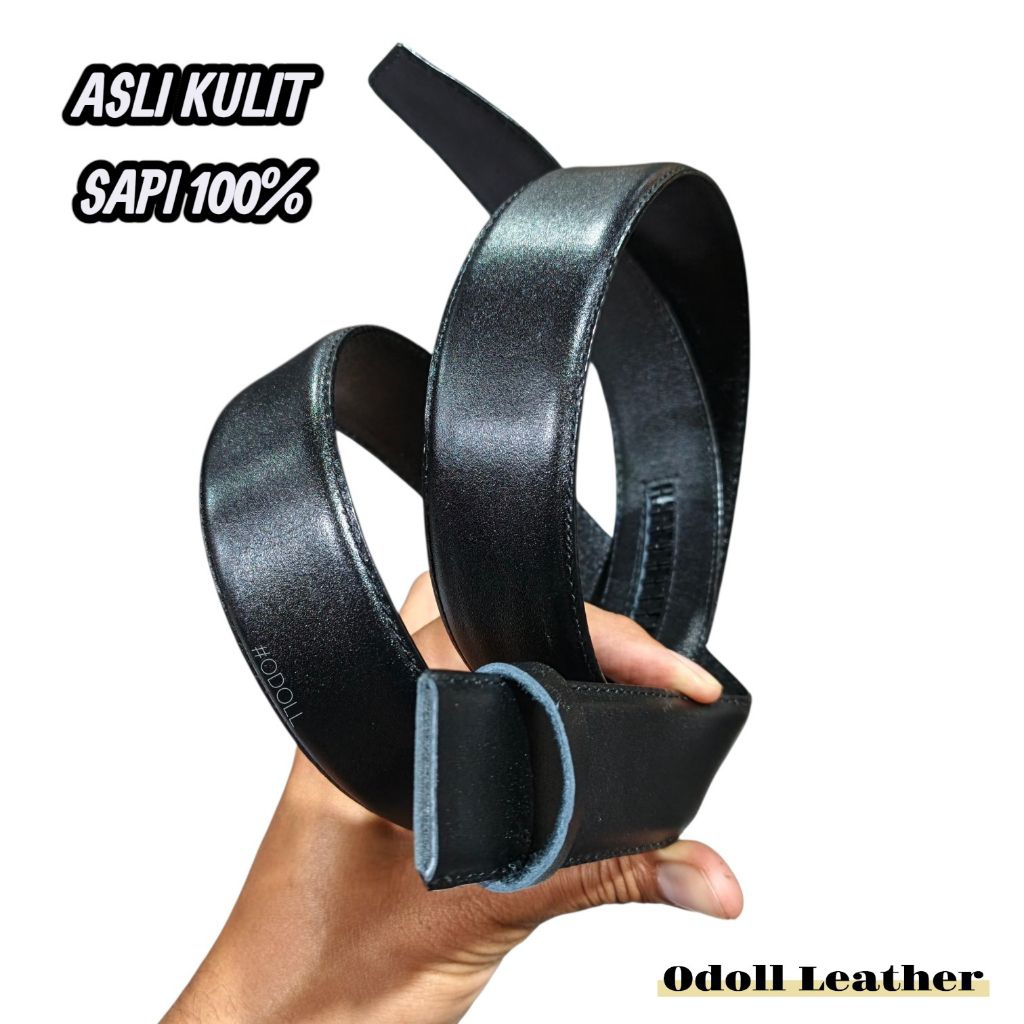 Tali Ikat Pinggang Kulit Sapi Asli Model Rel | Tali Kulit Tanpa Kepala Sabuk