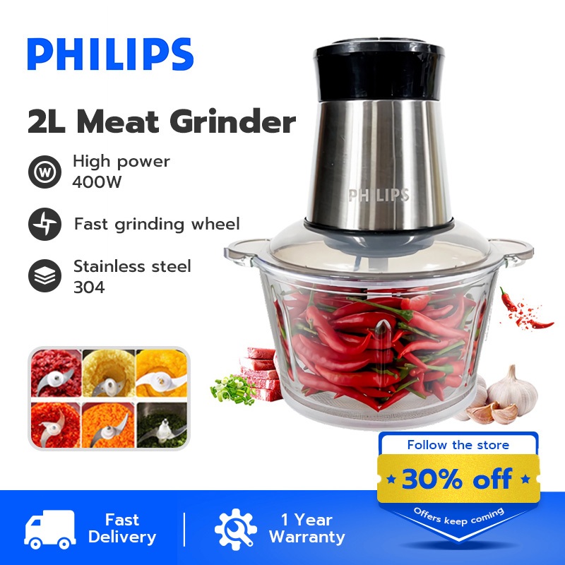 Philips Chopper Blender stainless andglass coper daging dan bumbu 2L foodprocessor peralatan dapur b