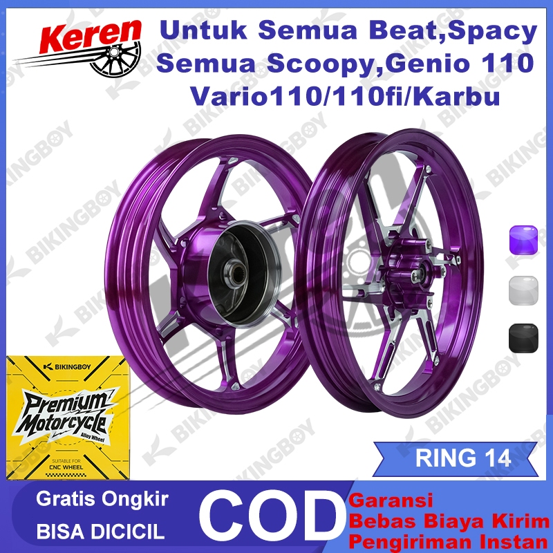VELG BIKINGBOY Palang 6 CT CNC Untuk Semua Beat, Scoopy, Genio, Spacy, Vario 110/110fi/Karbu Ring 14