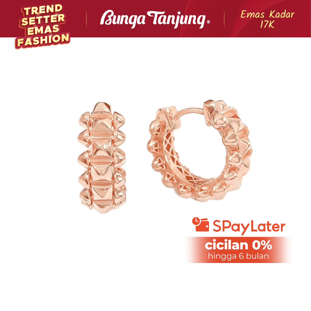 ANTING KLIP PRISMA BULAT - EMAS 17K - BUNGA TANJUNG GOLD