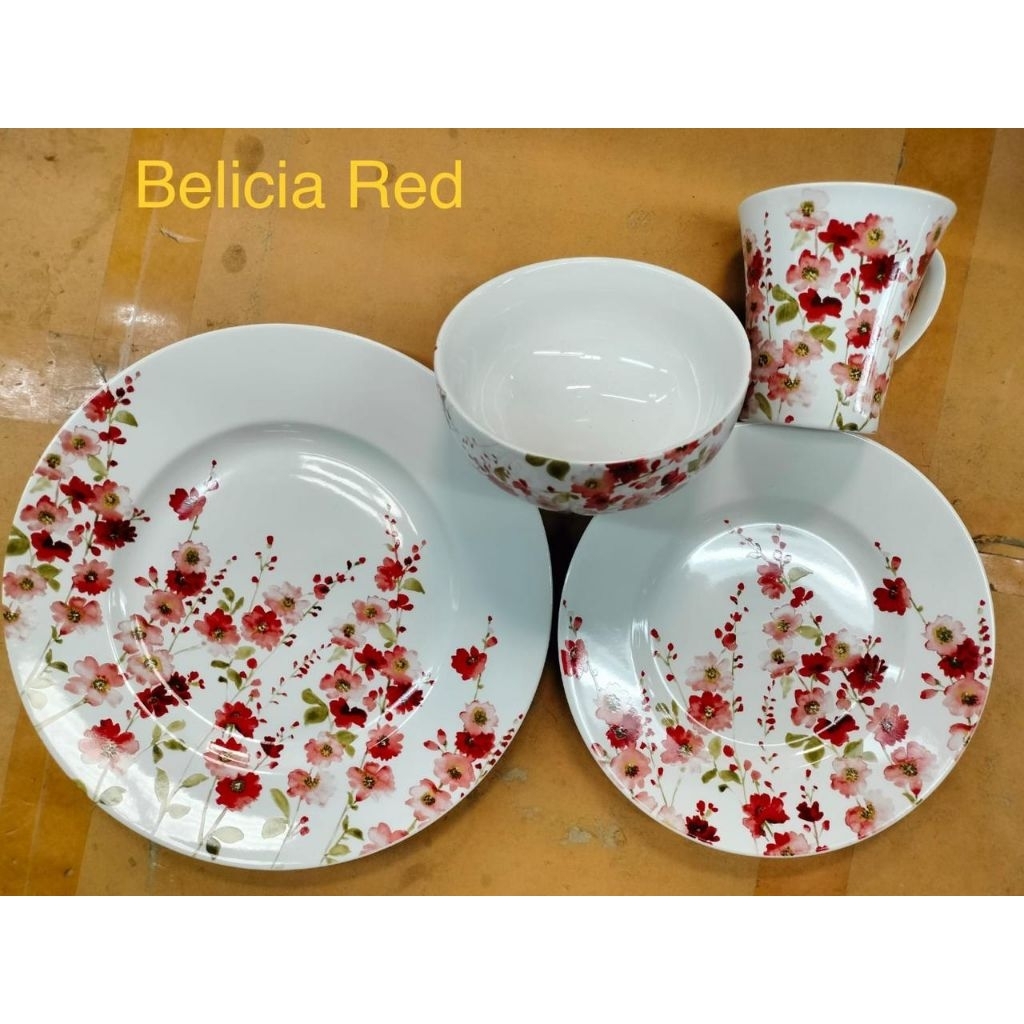 Dinner Set keramik Sango type Belicia Red isi 16 pcs