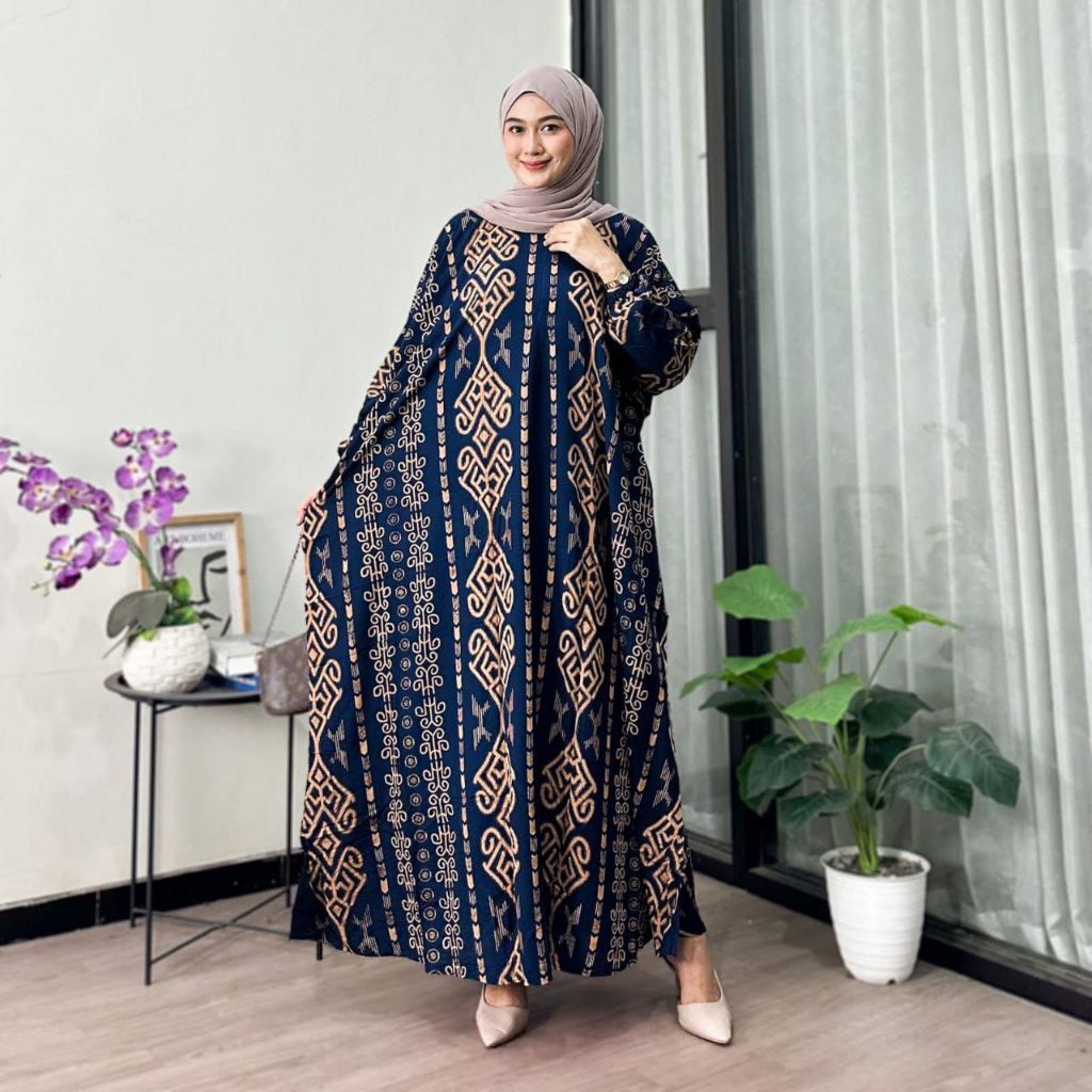 Gamis Kaftan Motif Madelena Rayon Busui Resleting Depan Gamis Kaftan Batik Rayon Jumbo