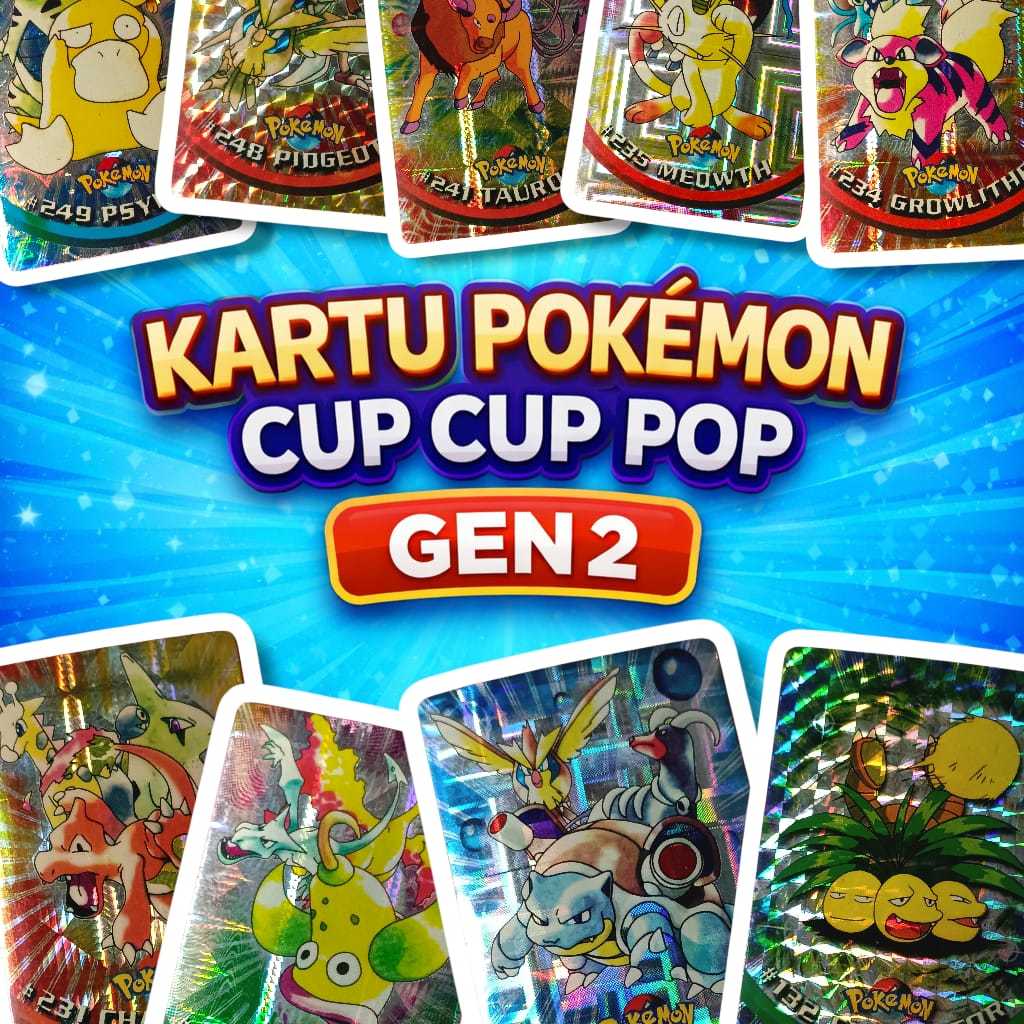 Kartu Stiker Pokemon Cup Cup Pop Gen 2 Tahun 2000an - Pokemon Card, Tazos, Generasi 90an, Pikachu