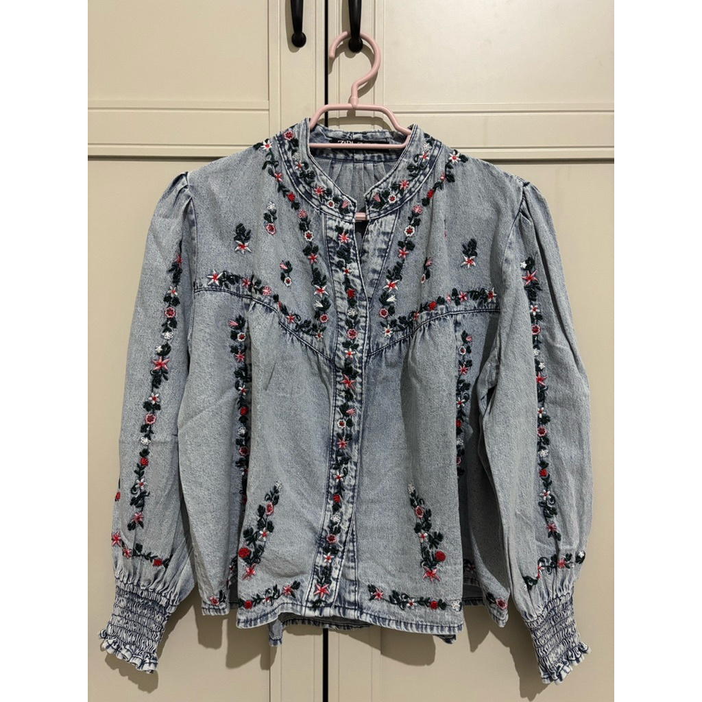 blouse denim flower zara