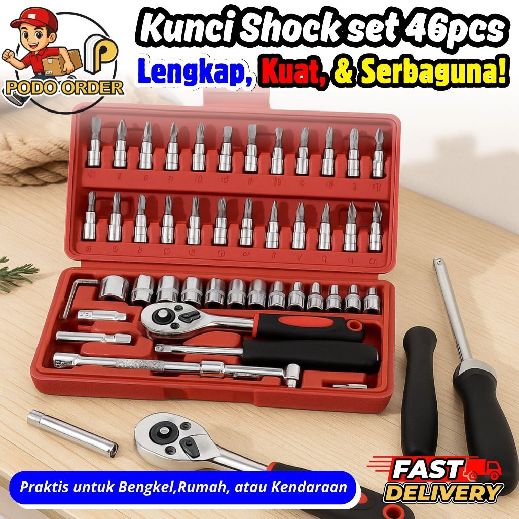 KUNCI SHOCK 1 SET 46 PCS / OBENG SOCKET SET 46 PCS + SET KUNCI SHOCK 1/4 SOCKET