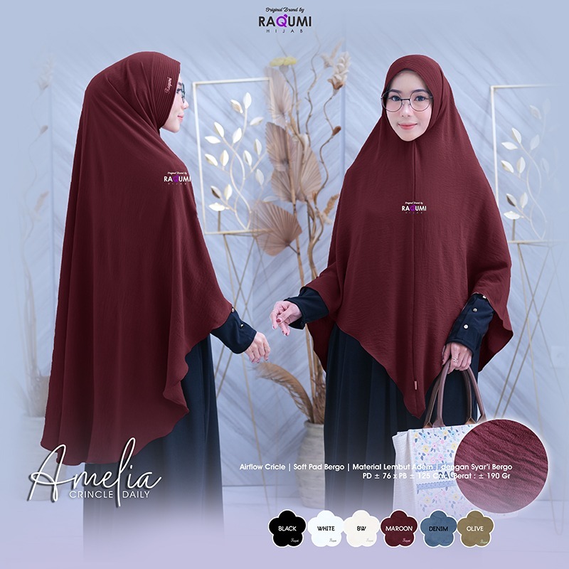 AMELIA CRINCLE BERGO ORIGINAL BY RAQUMI HIJAB STORE / SYAR'I BERGO / AIRFLOW CRINCLE / SOFT PAD BERG