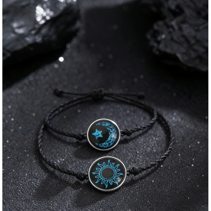 Gelang Matahari dan Bulan Gelang Pasangan Anyaman Bercahaya Gaya Etnik Gelang Tali
