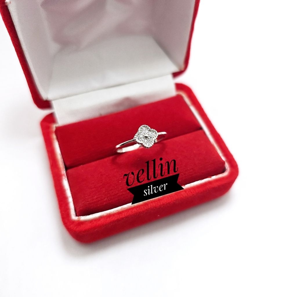 Cincin Bunga Silver 925 Lapis Emas Putih - Perhiasan Cincin Wanita Model Bunga Cantik Perak Asli 925