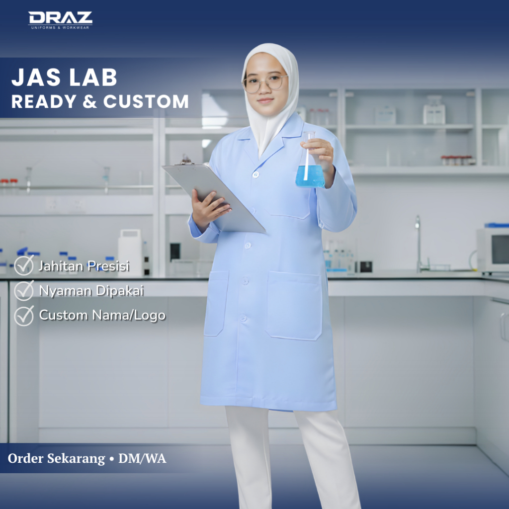TOKODRAZ - Seragam Jas Laboratorium Lengan Panjang Biru Muda Pria Wanita, Jas Laboratorium, Jas Lab