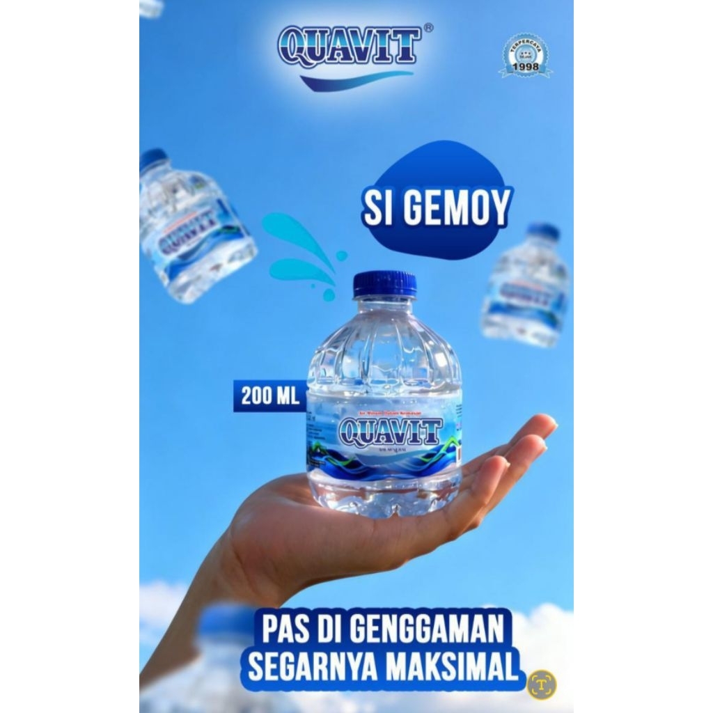 Air mineral GEMOY biru quavit kemasan botol mini 200 ml, air mineral botol MURAH