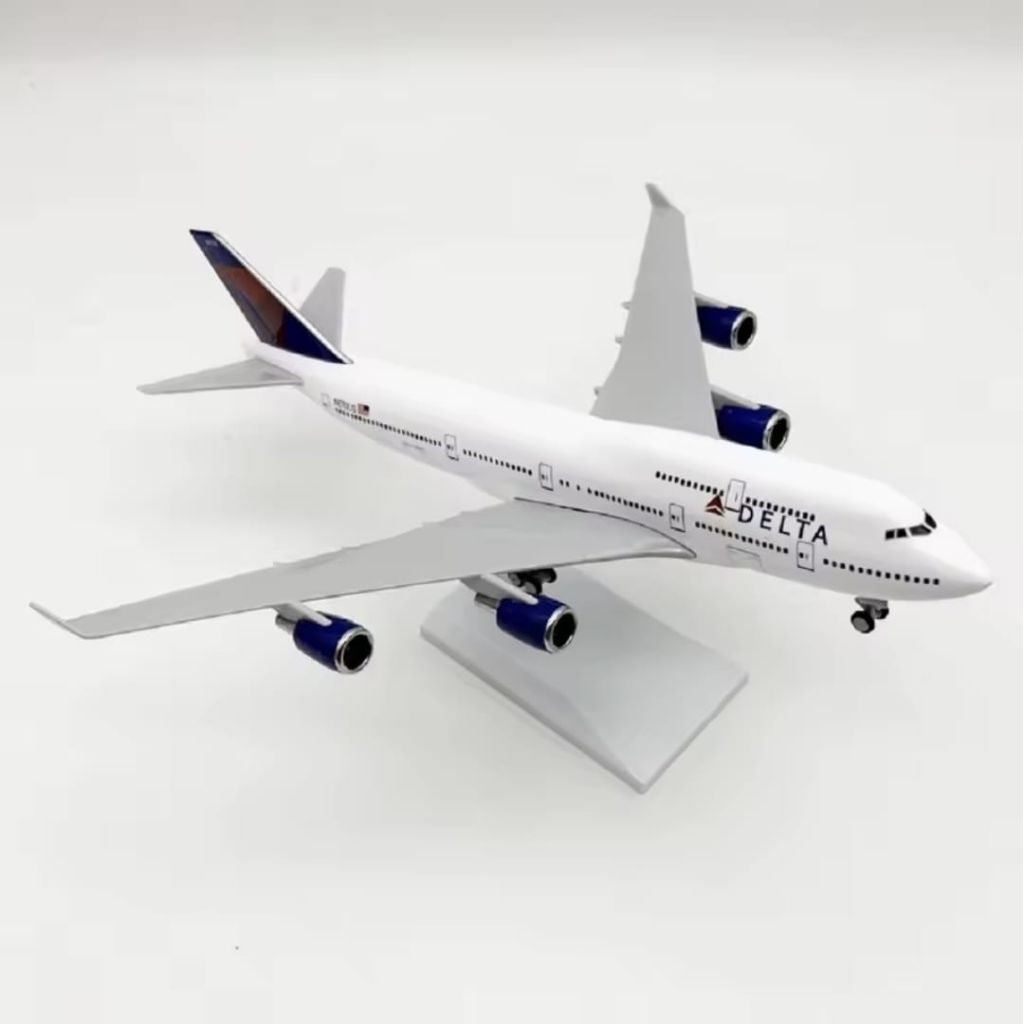30CM DELTA B747 AMERICAN MINIATUR PESAWAT BAHAN RESIN PAJANGAN DISPLAY
