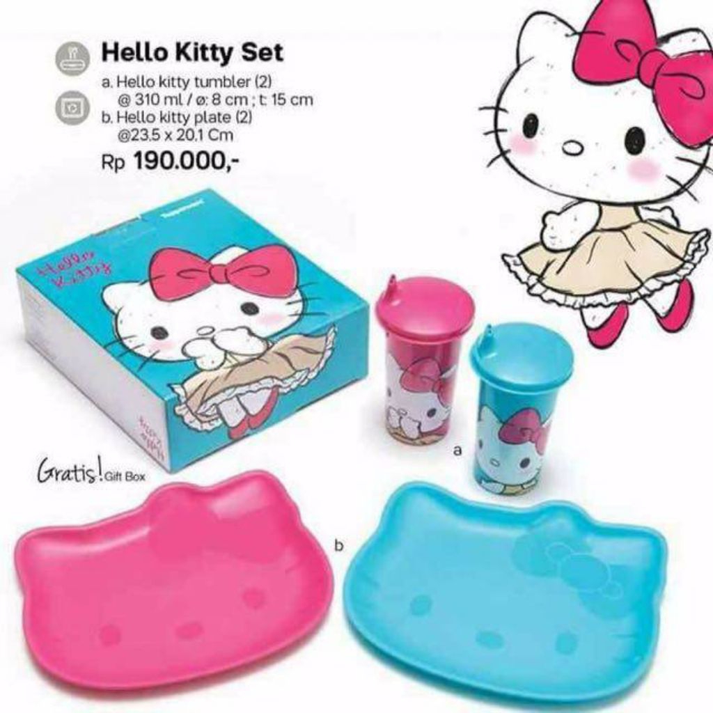 NEW Tupperware piring makan anak HK piring hello kitty Mickey mouse sendok garpu