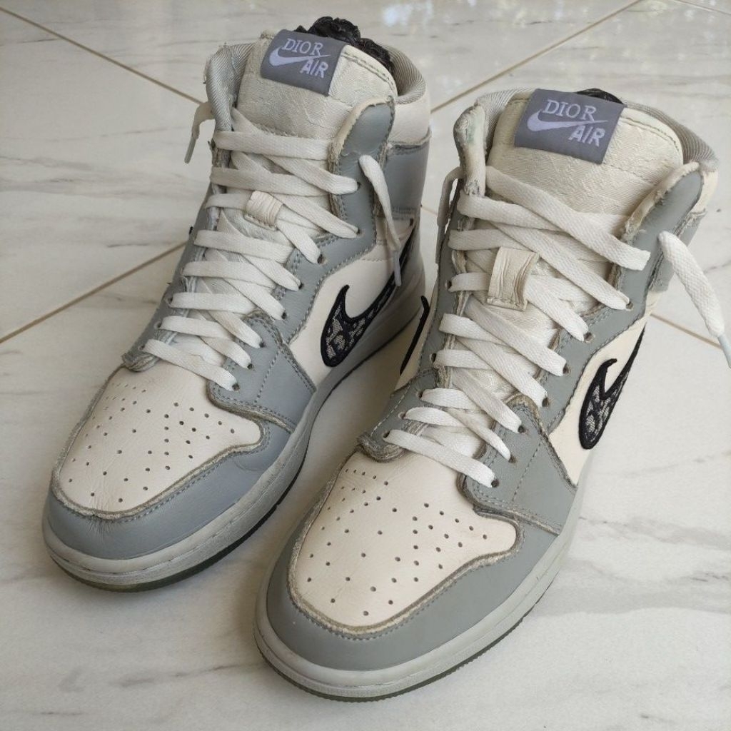 Nike Dior X Air Jordan 1 High OG Wolf Grey/Sail/Photon Dust/White Retro Basketball Shoes CN8607-002 