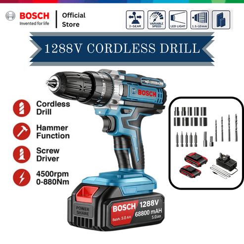 Mesin Bor Baterai 10mm Cordless Drill 2 Baterai Cas Mesin Bor Tangan Serbaguna