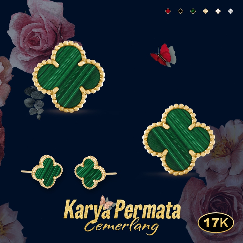 Anting zamrud, anting emas 17K, anting wanita