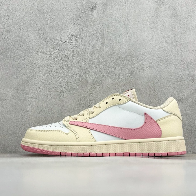 Sepatu Air Jordan 1 Low x Travis Scott Krem Putih Pink Pria Wanita Premium Anti Slip