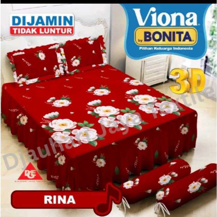 Sprei Viona By Bonita Rumbai Motif Bunga Warna Merah Ukuran 180x200 cm