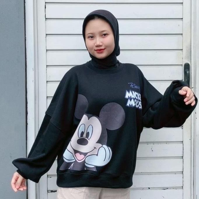 Sweater Oversize Wanita Mickey Mouse Hitam Premium – Hoodie Casual Korean Style