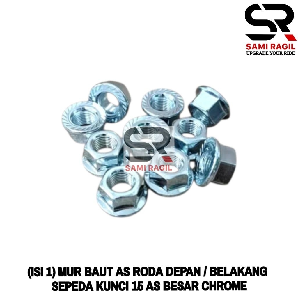 (ISI 1) MUR BAUT AS RODA DEPAN / BELAKANG SEPEDA KUNCI 15 AS BESAR KROM CHROME PUTIH MTB JENGKI ONTH
