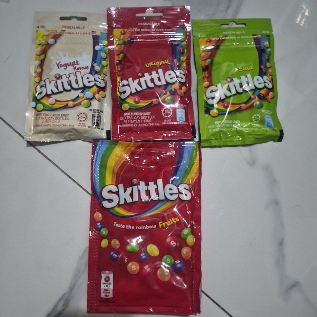 skittles original  , sour  , yoghurt , cloudz squishy, gummies