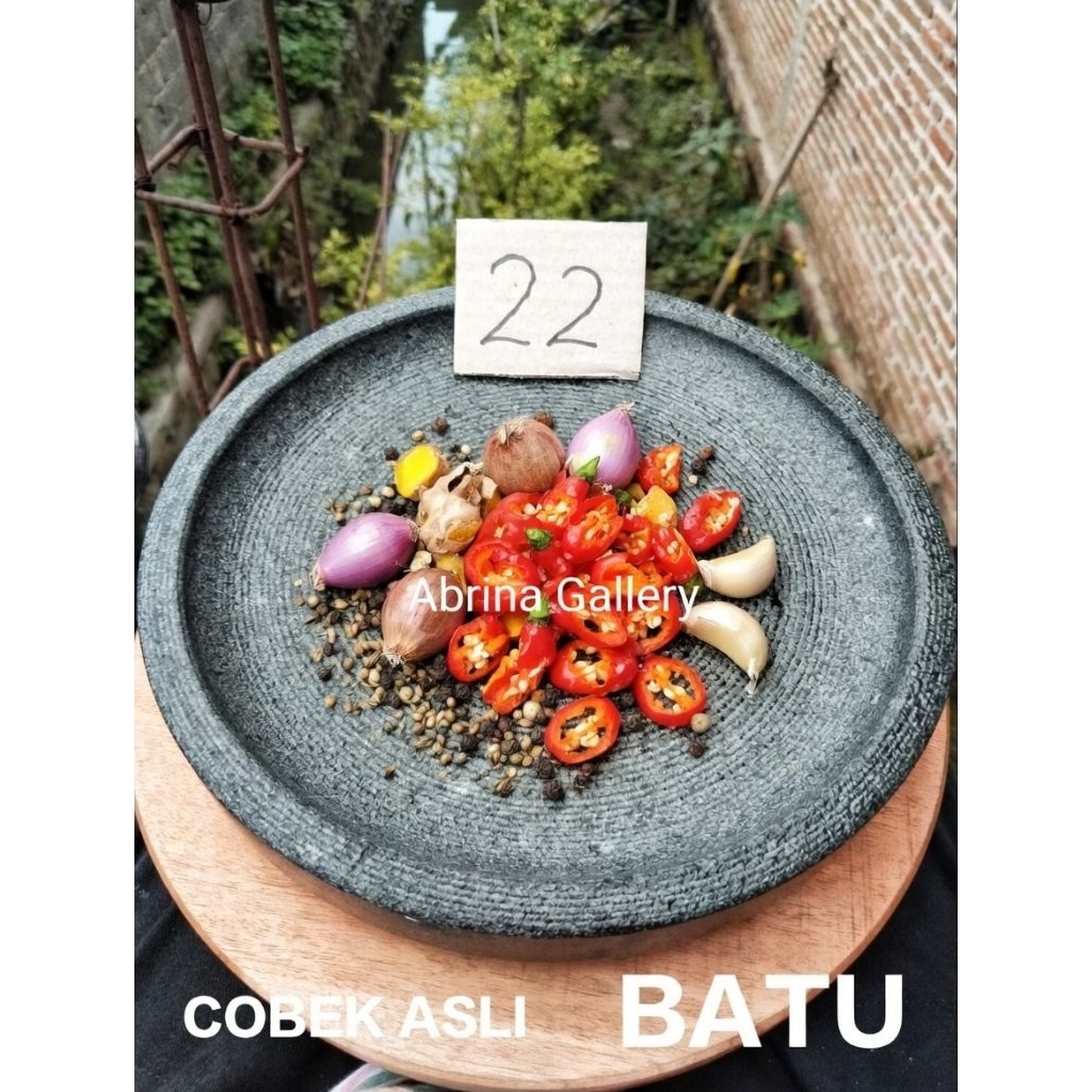 Cobek Batu Asli Gunung Diameter 22cm - Anti Karat, Anti Jamur, Kuat, Anti Luntur, dan Tahan Lama