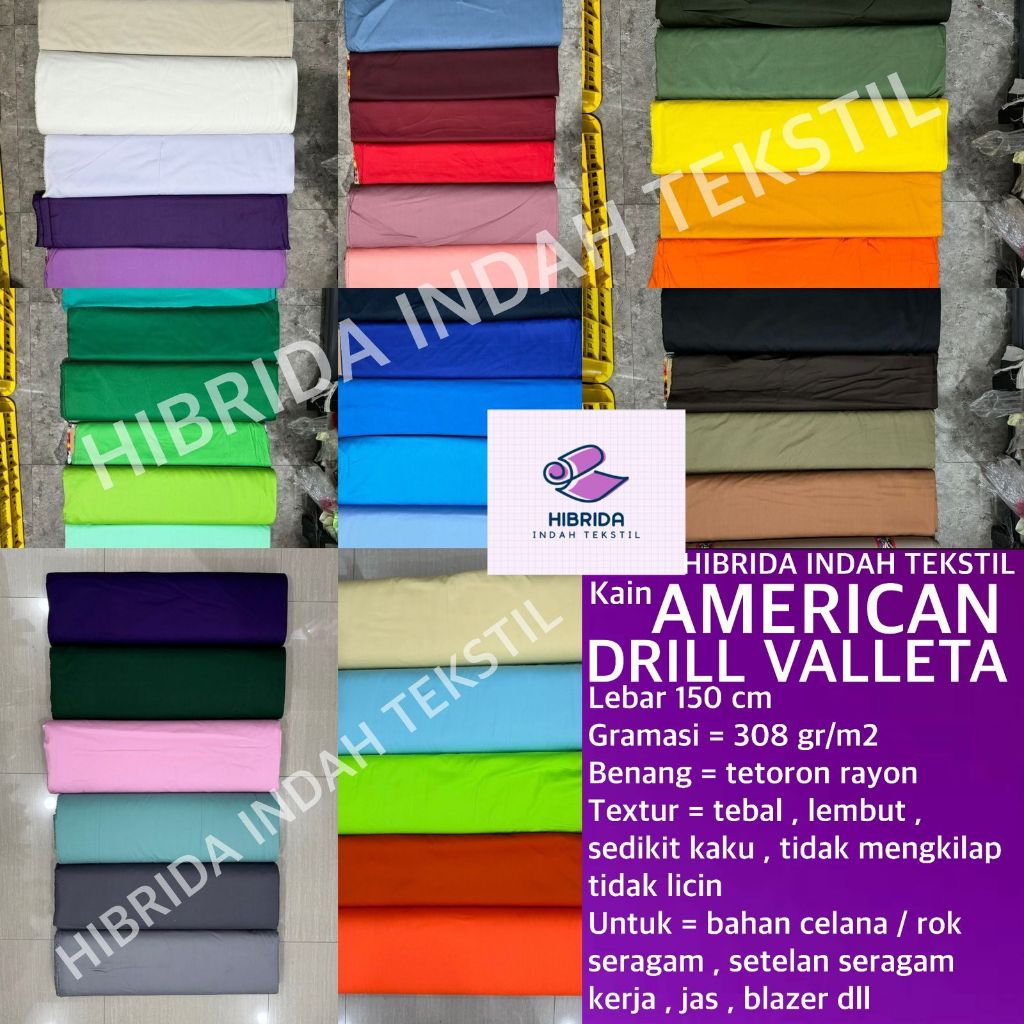 ( per 1 roll ) kain AMERICAN DRILL VALLETA tetoron rayon lebar 150 cm twill tebal lembut bahan celan