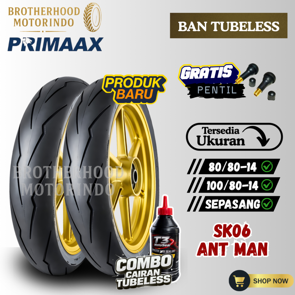 (PAKET SEPASANG) BAN PRIMAAX SK06 RING 14 ( 80/80-14 / 100/80-14 ) PRIMAAX TUBELESS  / MATIC RING 14