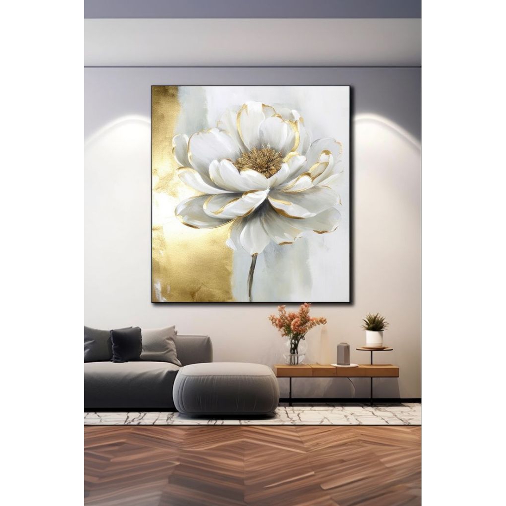 Lukisan bunga peony elegan modern abstrak floral