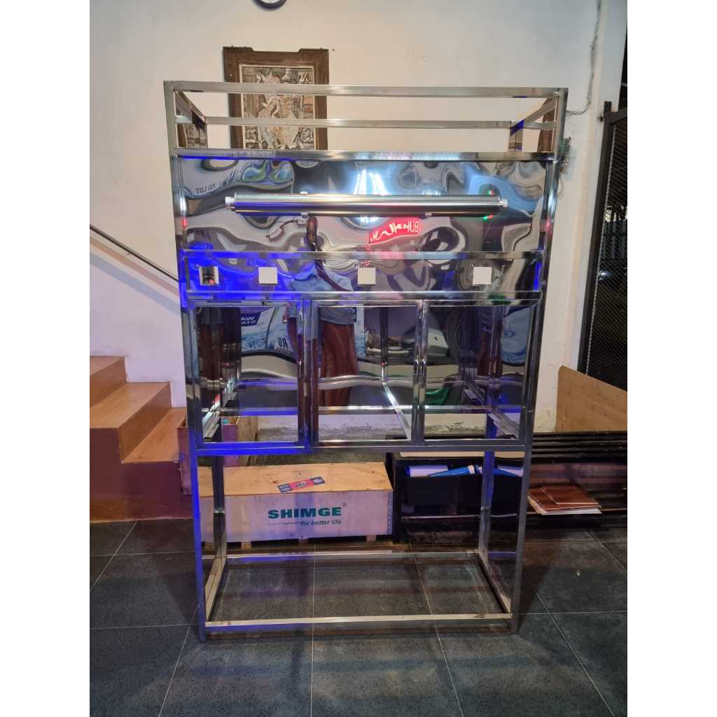 Etalase Pengisian Depot air minum isi ulang 1 bilas 2 isi stenliss plus uv 12 gpm