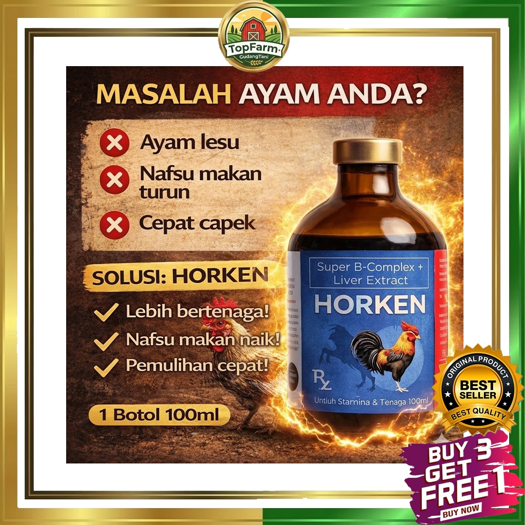 HORKEN Super B-Complex 100ml – Vitamin Ayam Aduan Penambah Nafsu Makan Stamina & Pemulihan Hati
