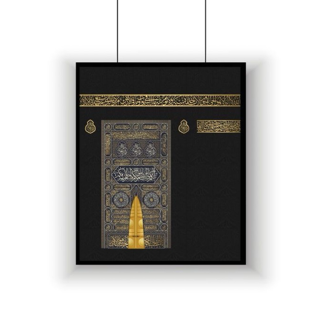 MASTER CANVAS - Hiasan Dinding Pintu Kabah Ka’bah Kaabah Gold - Poster Kanvas Kiswah Waterproof + Bi