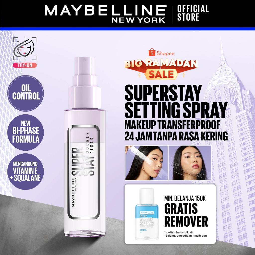 [BARU] MAYBELLINE OFFICIAL Superstay Double Fixer Setting Spray Transferproof Waterproof Oilproof Ta