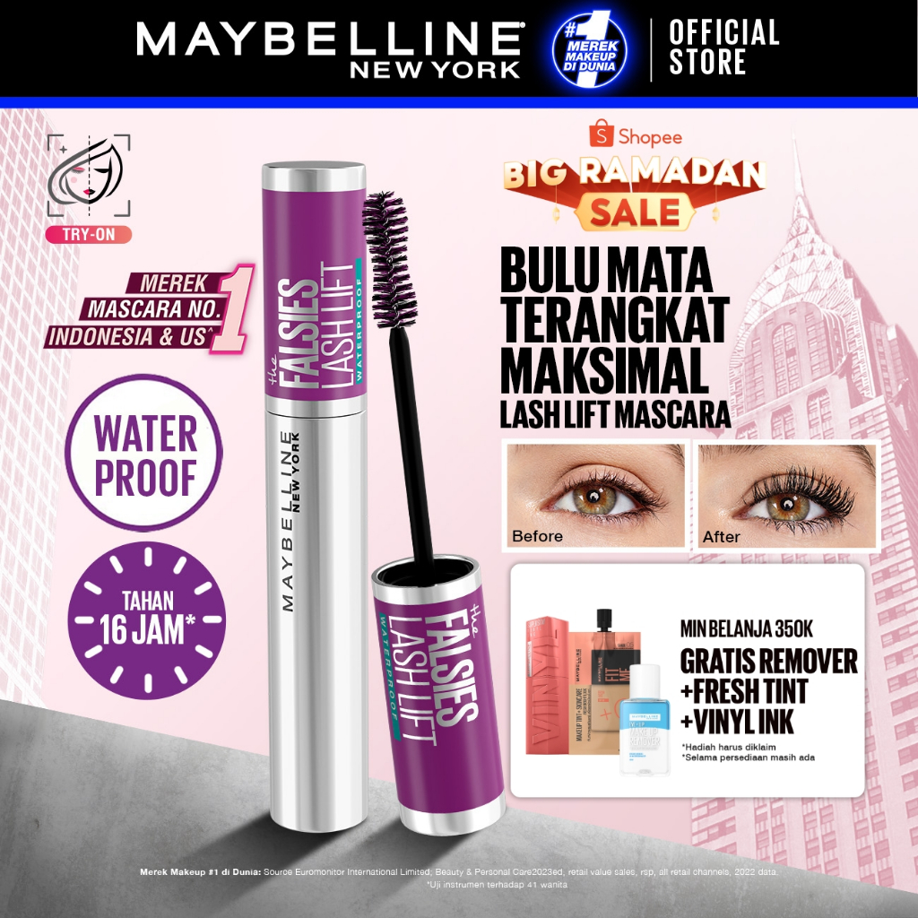 MAYBELLINE OFFICIAL The Falsies Lash Lift Mascara Make Up 8.6ml Waterproof Maskara Bulu Mata Panjang