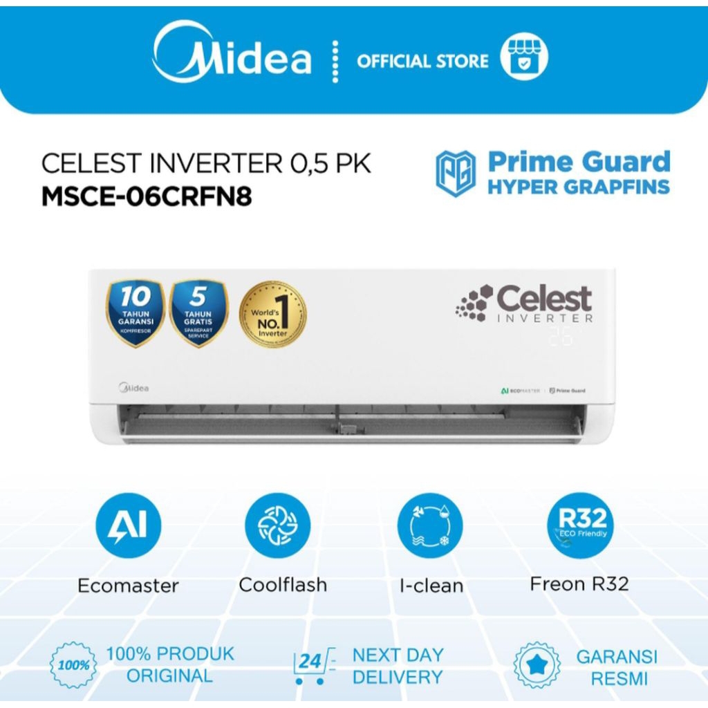AC MIDEA 1/2PK INVERTER MSCE-06CRFN8 AC MIDEA 1/2 PK CELEST INVERTER 0,5 PK MSCE-06CRFN8 AC MIDEA IN