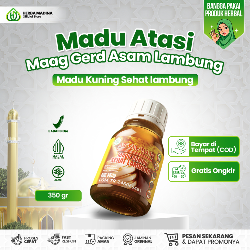 Herba Madina | MADU KUNING SEHAT LAMBUNG ATTAUBAH - Asli Madu Atasi Maag Gerd Asamlambung Tenggorokk