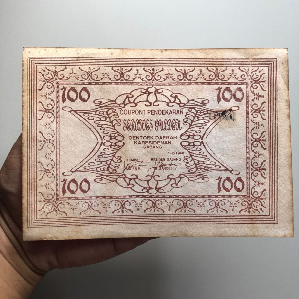 Uang Orida Sabang 1948 100 Gulden