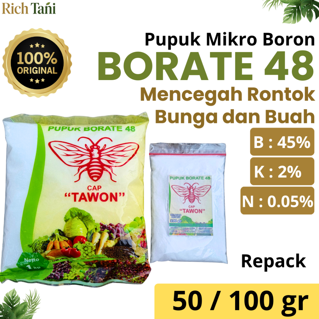 Pupuk Borate 48 Cap Tawon kemasan repack 100 gram - Pupuk Mikro Boron 48% untuk Segala Jenis Tanaman