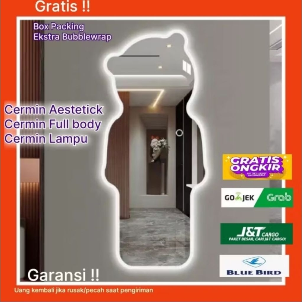 Cermin  Kaca Cermin LED Lampu Rias Dinding Fashion Aestetick Bulat Oval Tempel Gantung Fashion Dekor