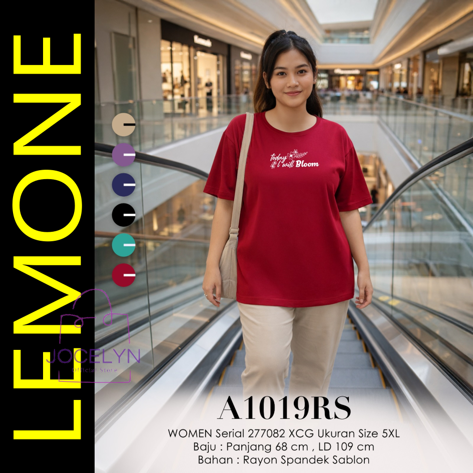 LEMONE Rayon Spandek Size 5XL 1019RS Kaos santai minimalis JUMBO OVERSIZE Lengan Pendek polos sablon