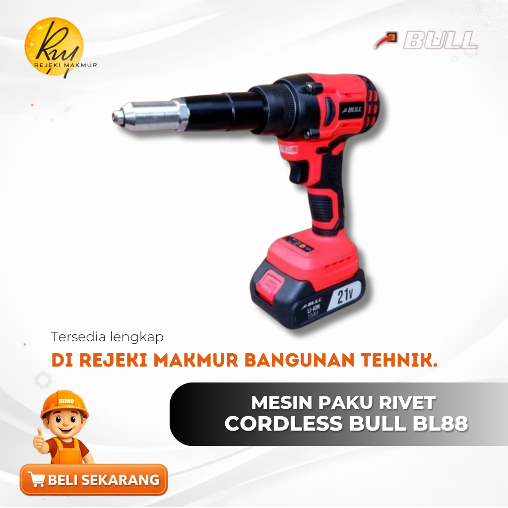 MESIN PAKU RIVET BATERAI CORDLESS BULL BL88 / MESIN PAKU KELING BATERAI KOPER MURAH BAGUS AWET