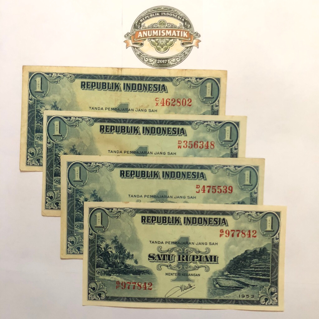 Uang Kertas Kuno 1 dan 2 1/2 Setengah Rupiah Seri Pemandangan Tahun 1951 / 1953 Kondisi Bagus Gress 