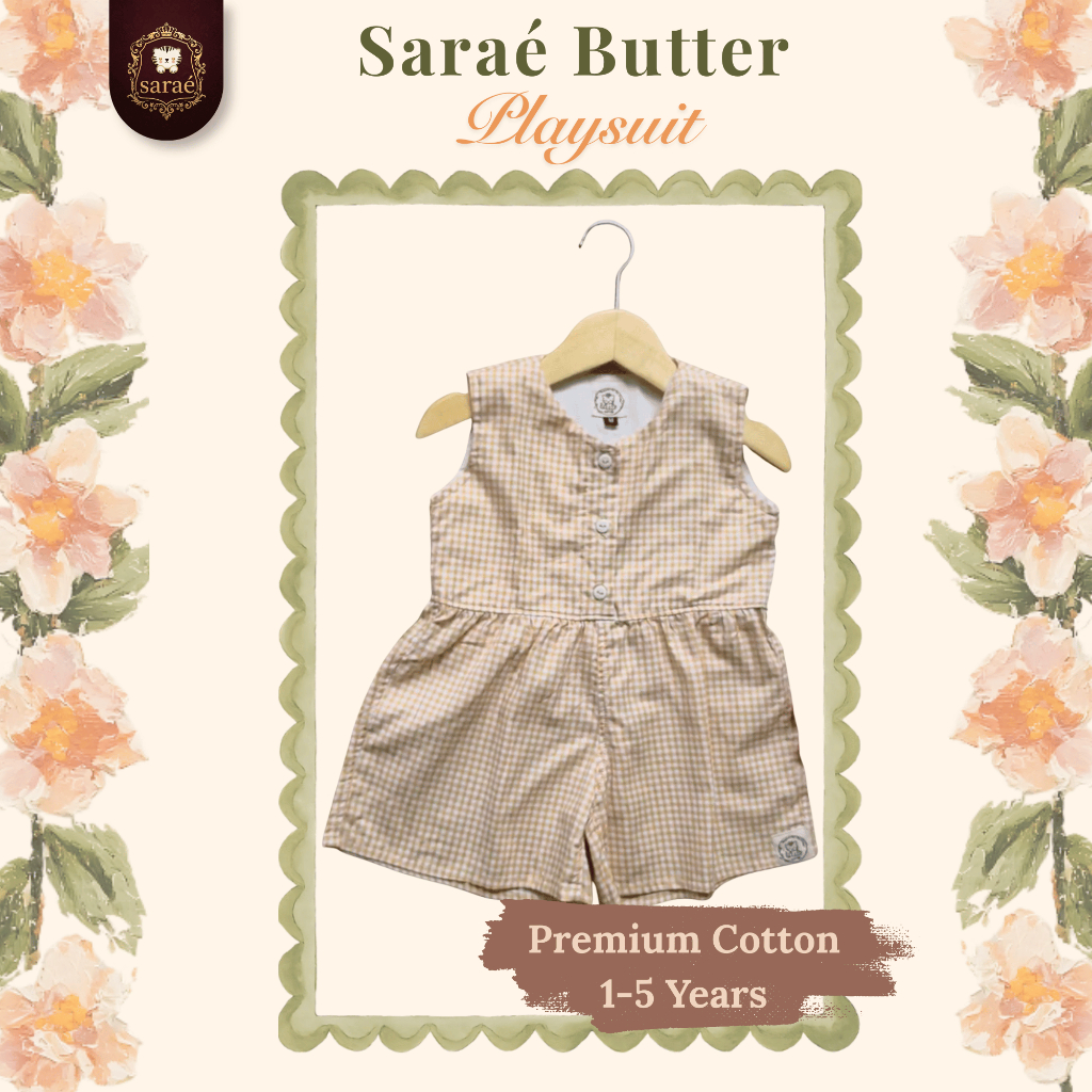 Sarae Butter Jumpsuit Anak Perempuan Motif Kotak Kecil Bahan Cotton Lembut Adem Size 1-5 Tahun Baju 